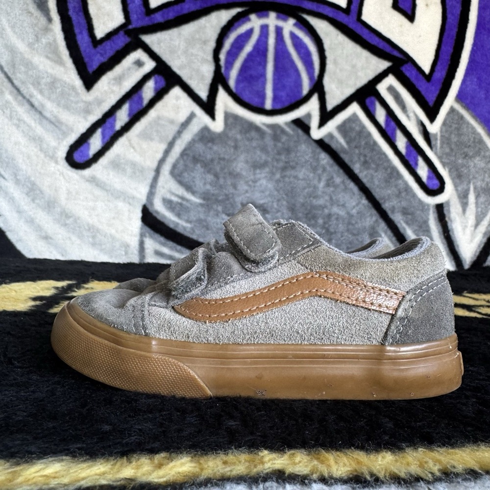 Size 9c - VANS Gray Canvas Hook & Loop Sneakers Unisex Kids Toddler Comfort